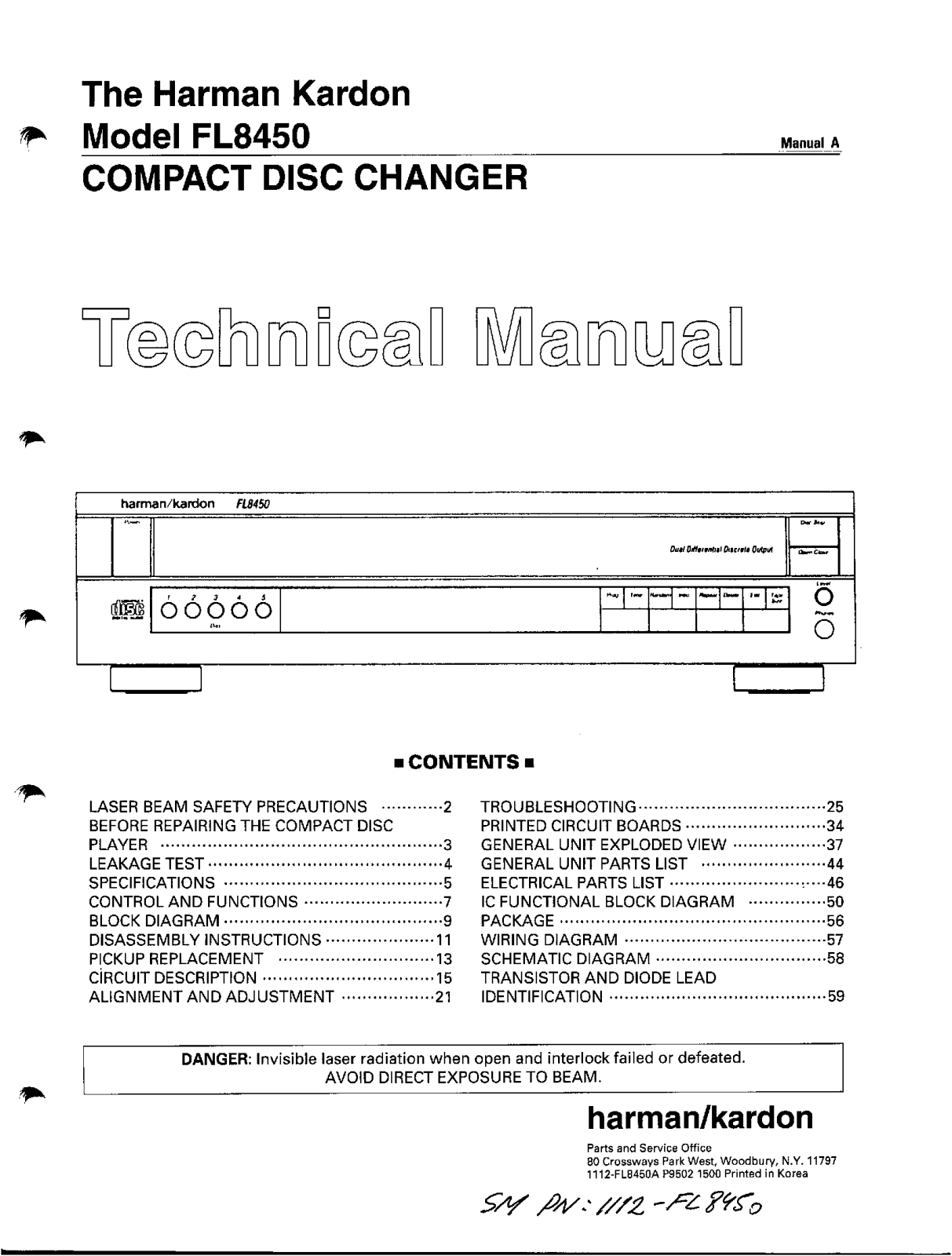 Harman Kardon FL-8450 Service manual