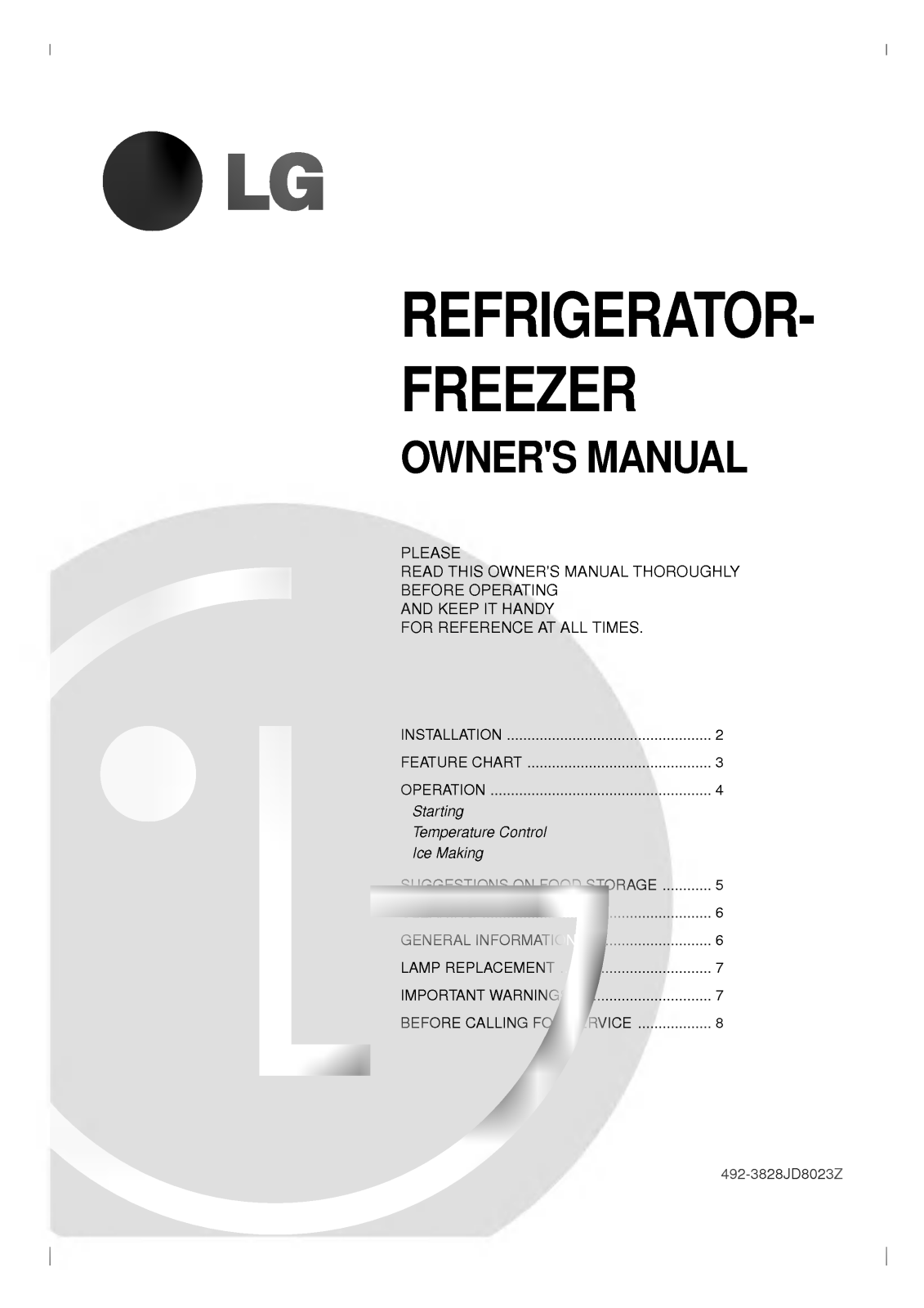 LG GR-492WVF Instruction manual