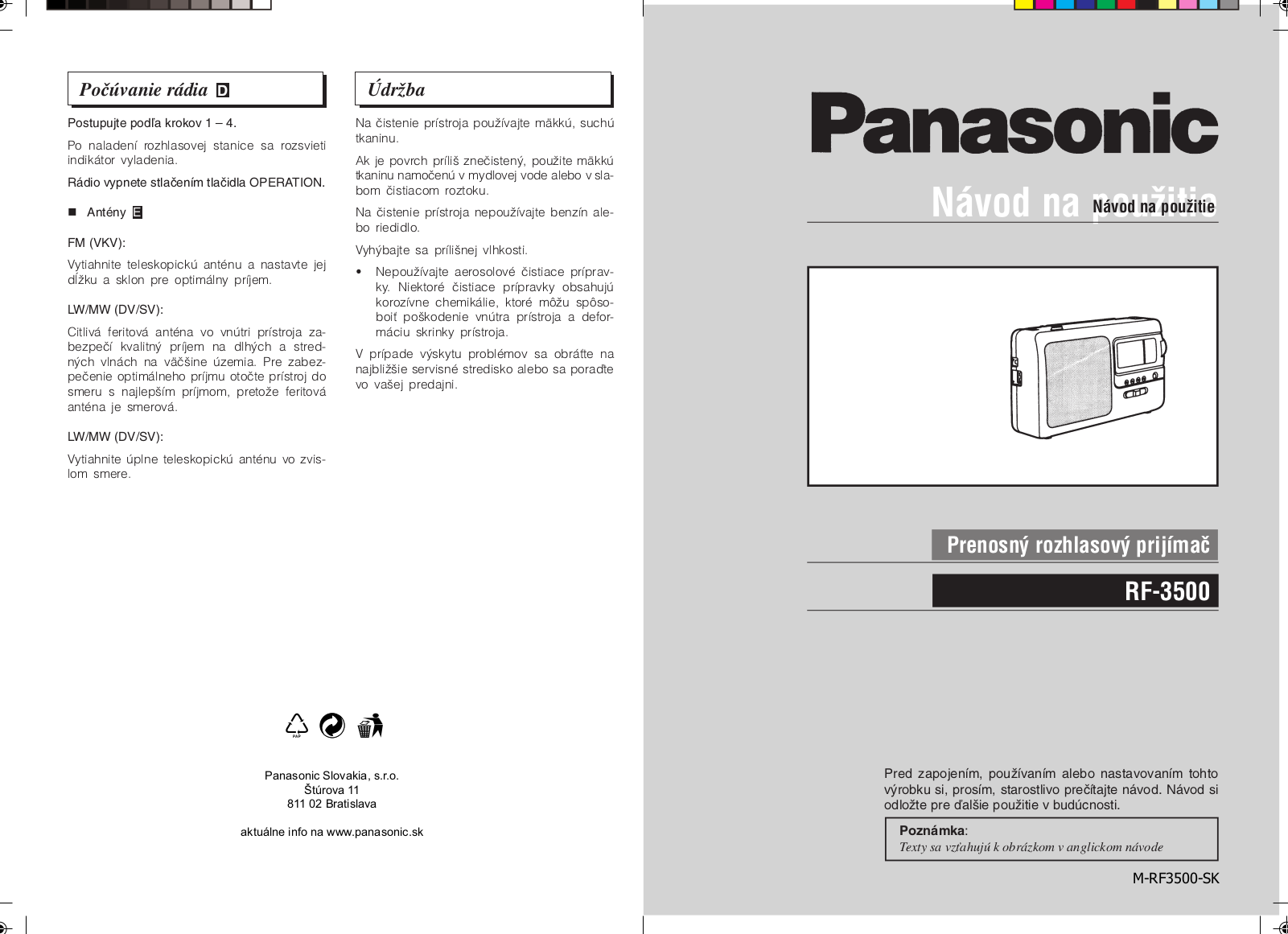 Panasonic RF3500 User Manual