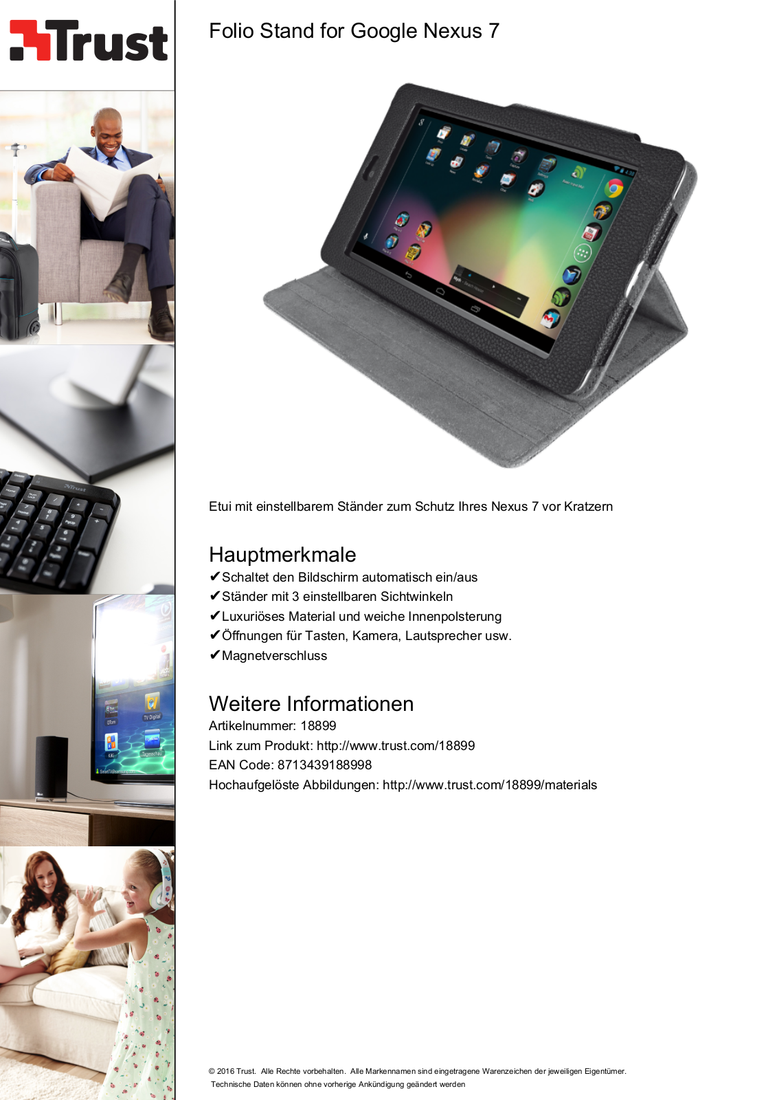 Trust Folio Stand for Google Nexus 7 User Manual