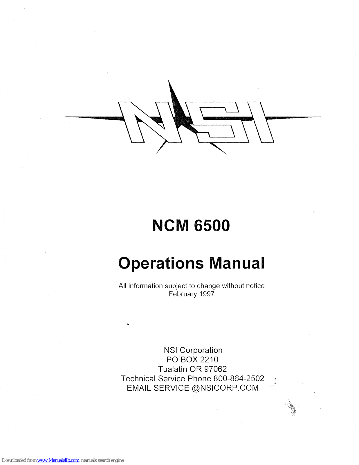 NSI NCM 6500 Operation Manual