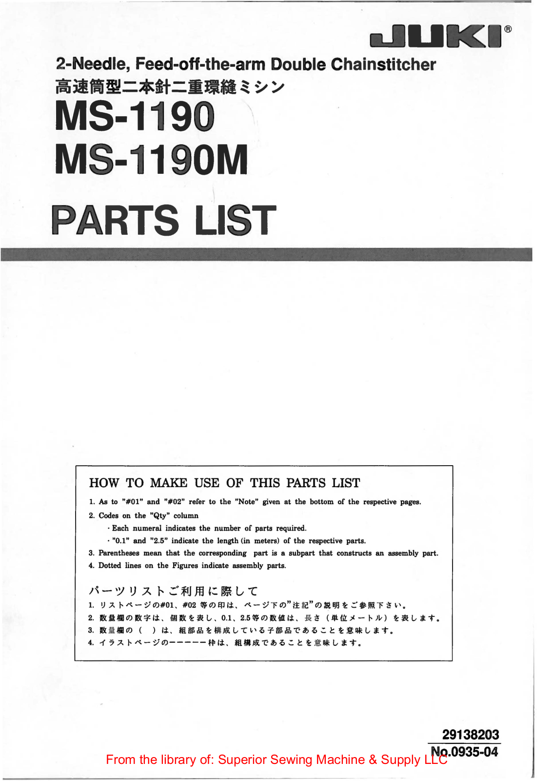 Juki MS-1190, MS-1190M Manual