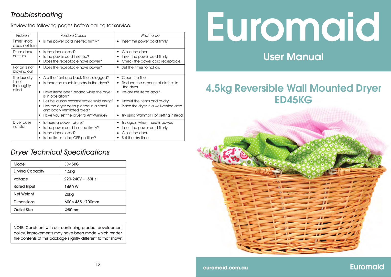 Euromaid ED45KG User Manual