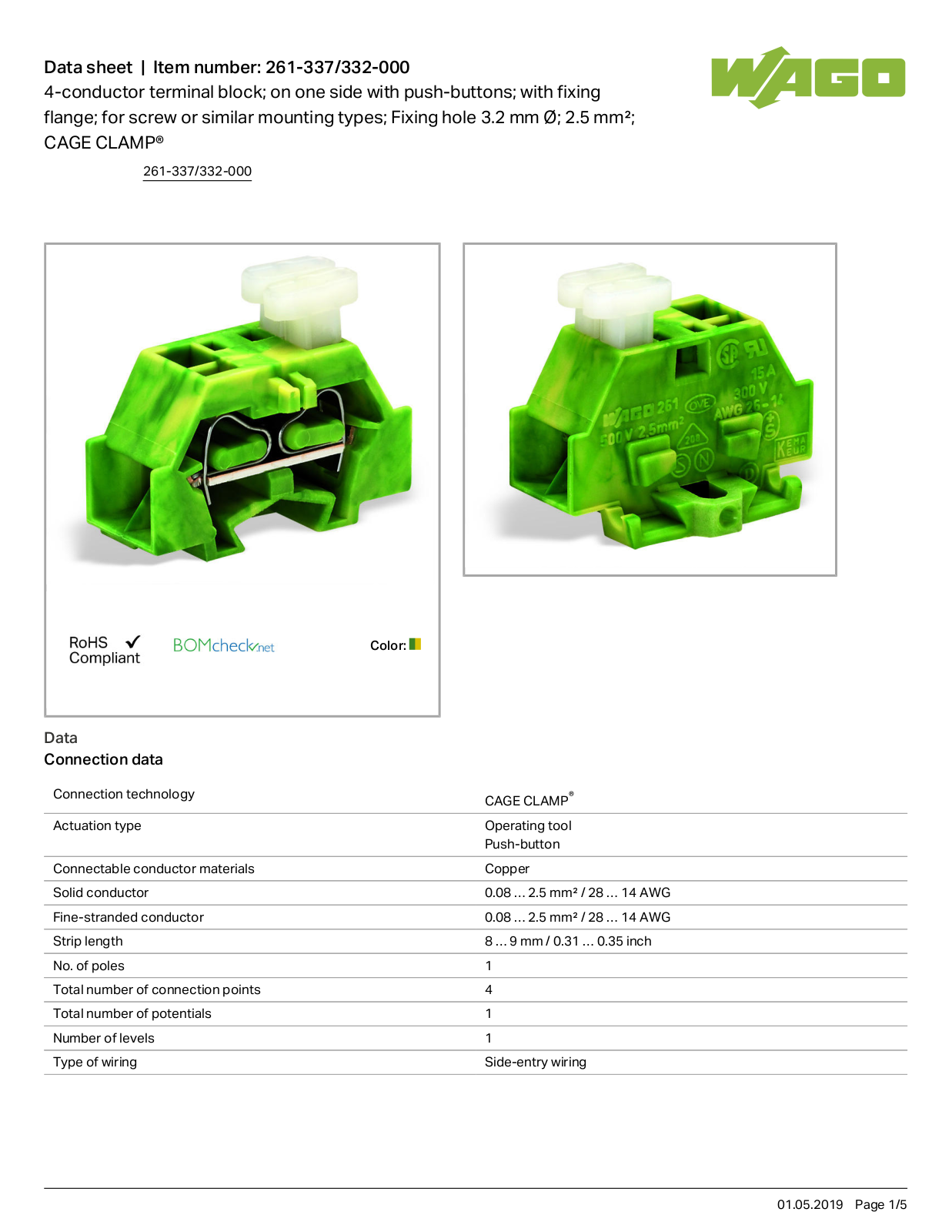 Wago 261-337/332-000 Data Sheet