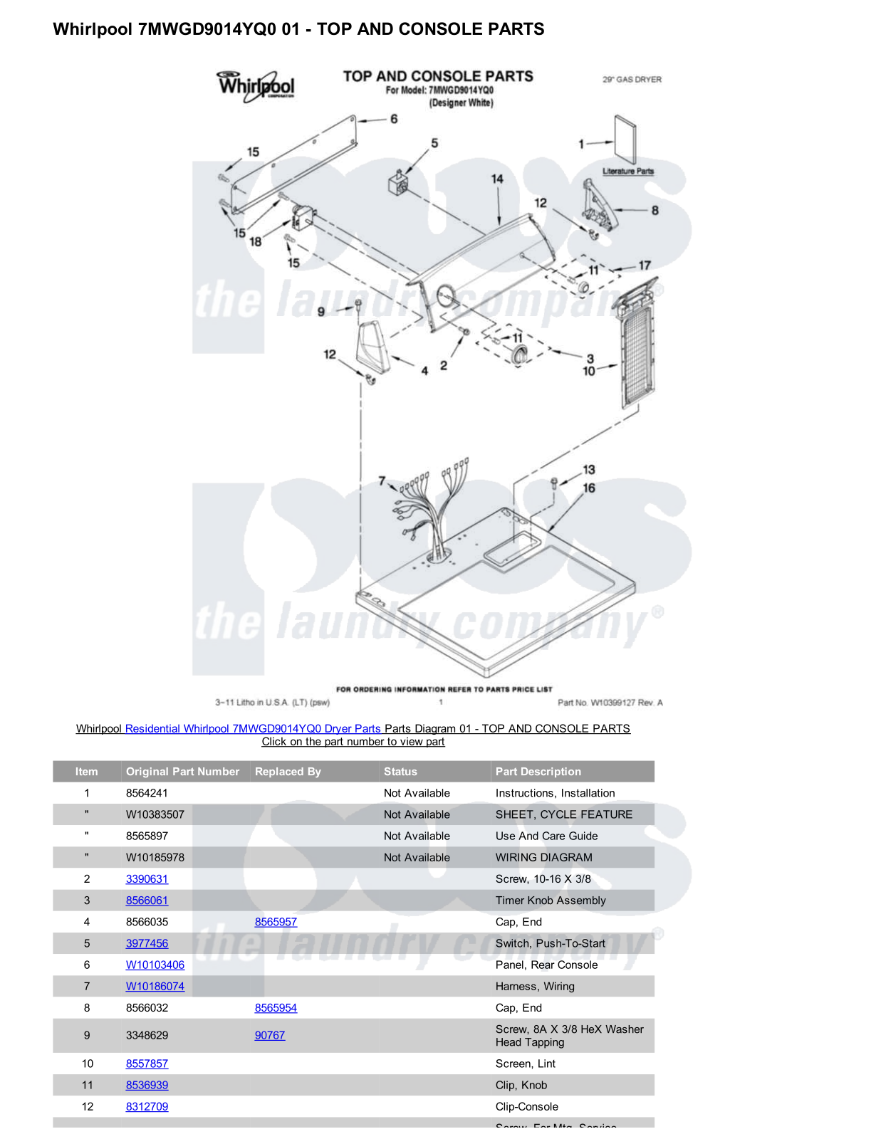 Whirlpool 7MWGD9014YQ0 Parts Diagram