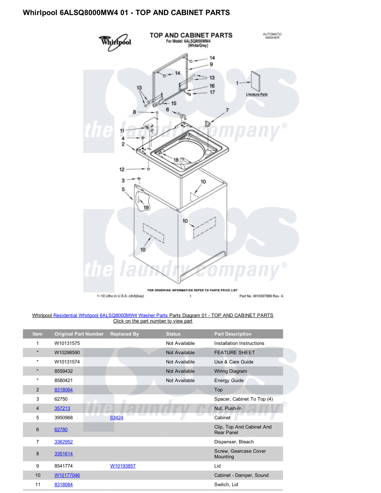 Whirlpool 6ALSQ8000MW4 Parts Diagram