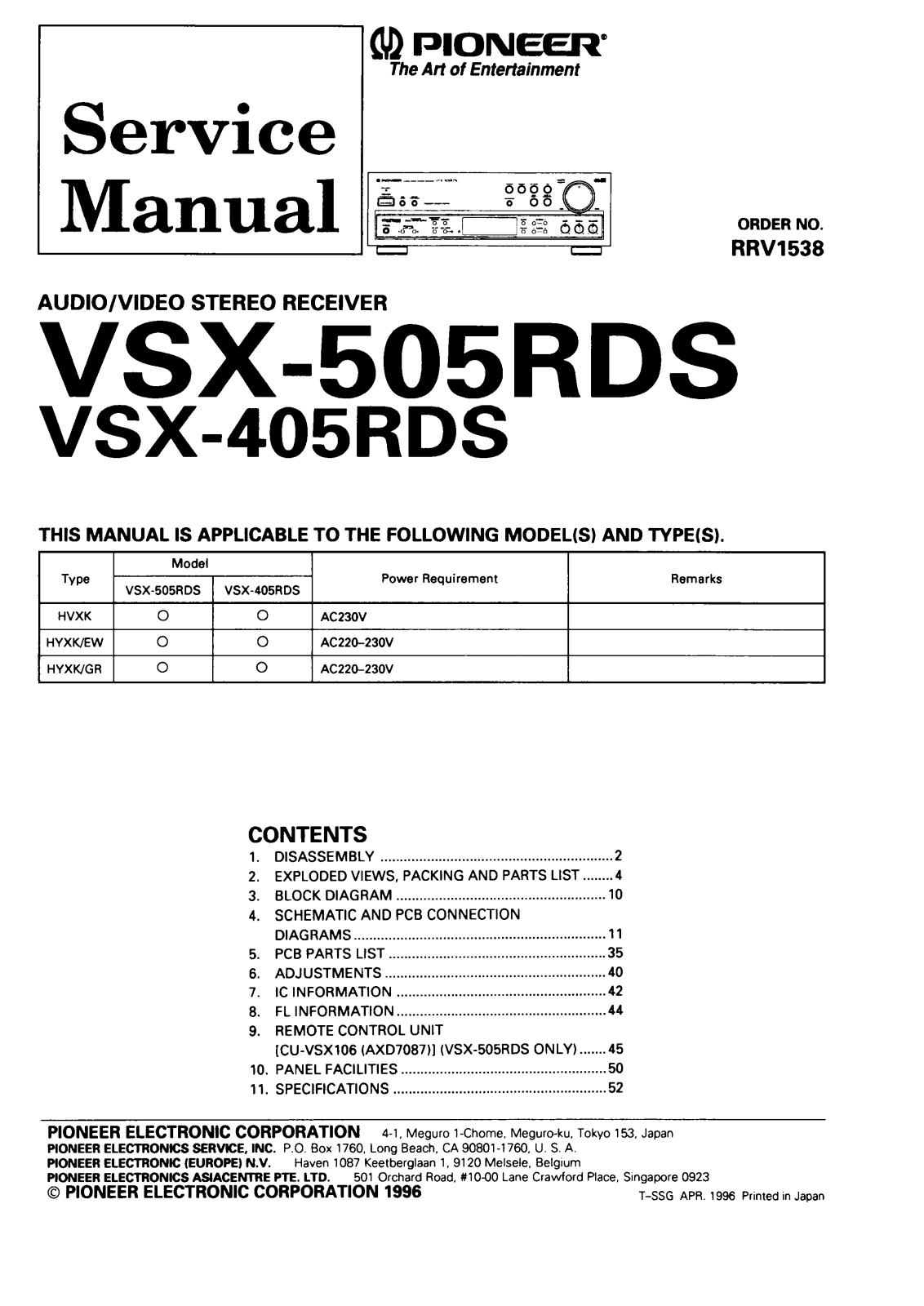 Pioneer VSX-405-RDS Service manual