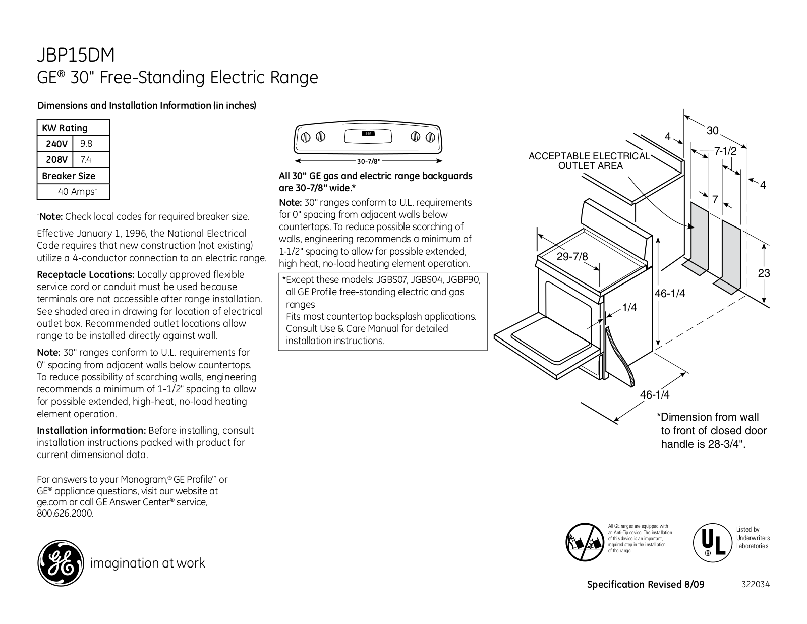 GE JBP15DM User Manual