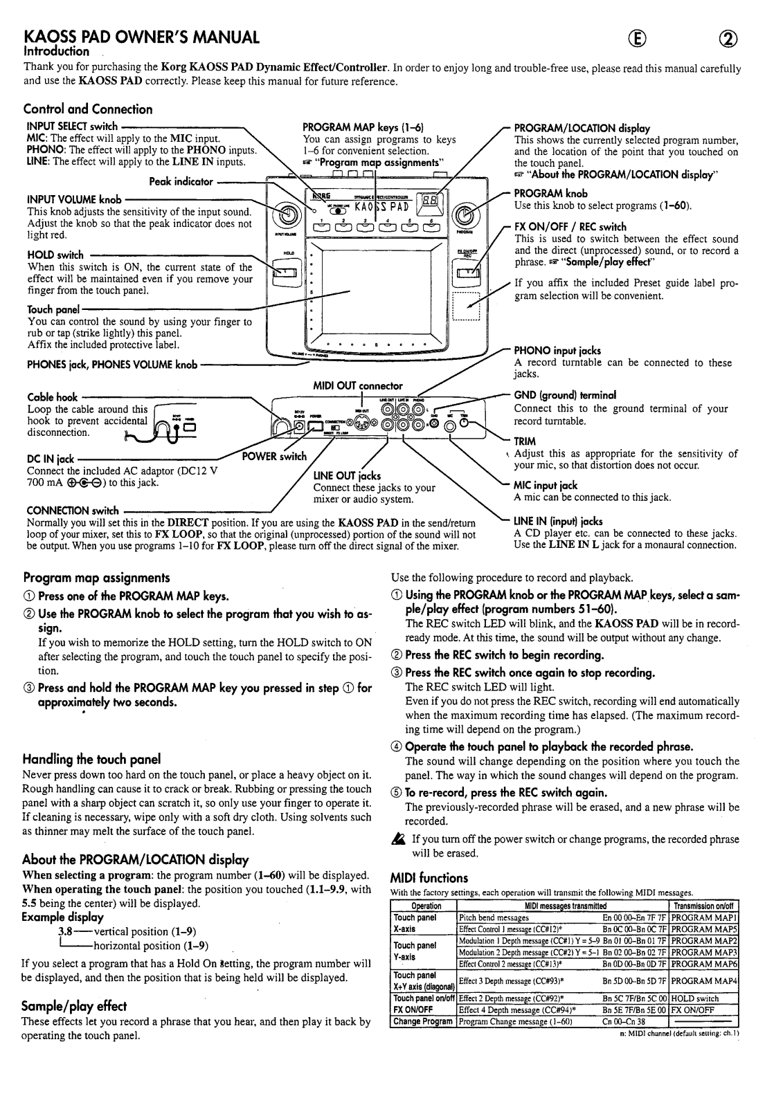 Korg KAOSS PAD User Manual