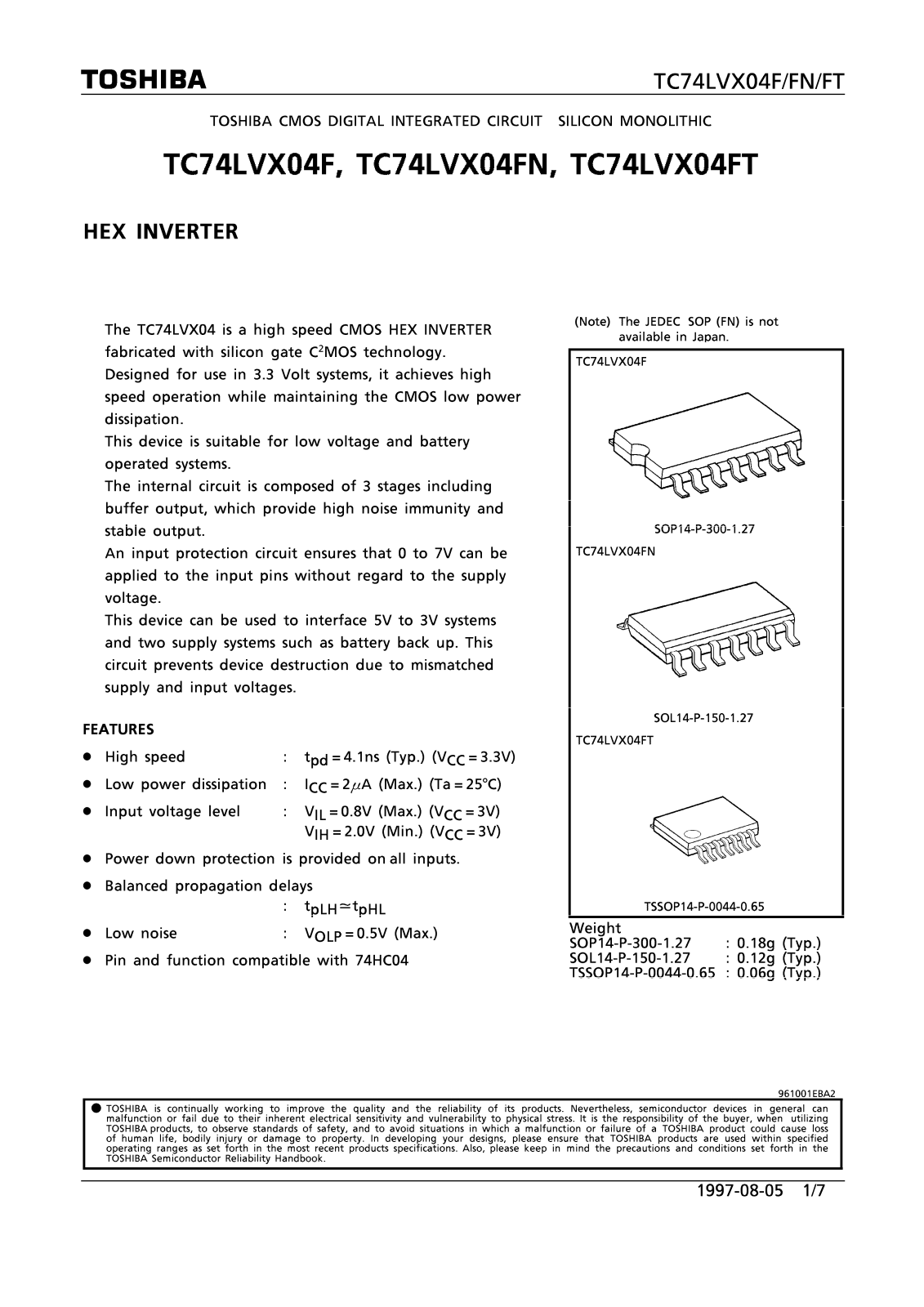 Toshiba TC74LVX04F Datasheet