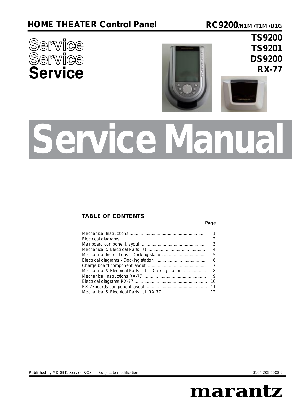 Marantz TS-9200, RX-77, RC-9200, DS-9200 Service Manual
