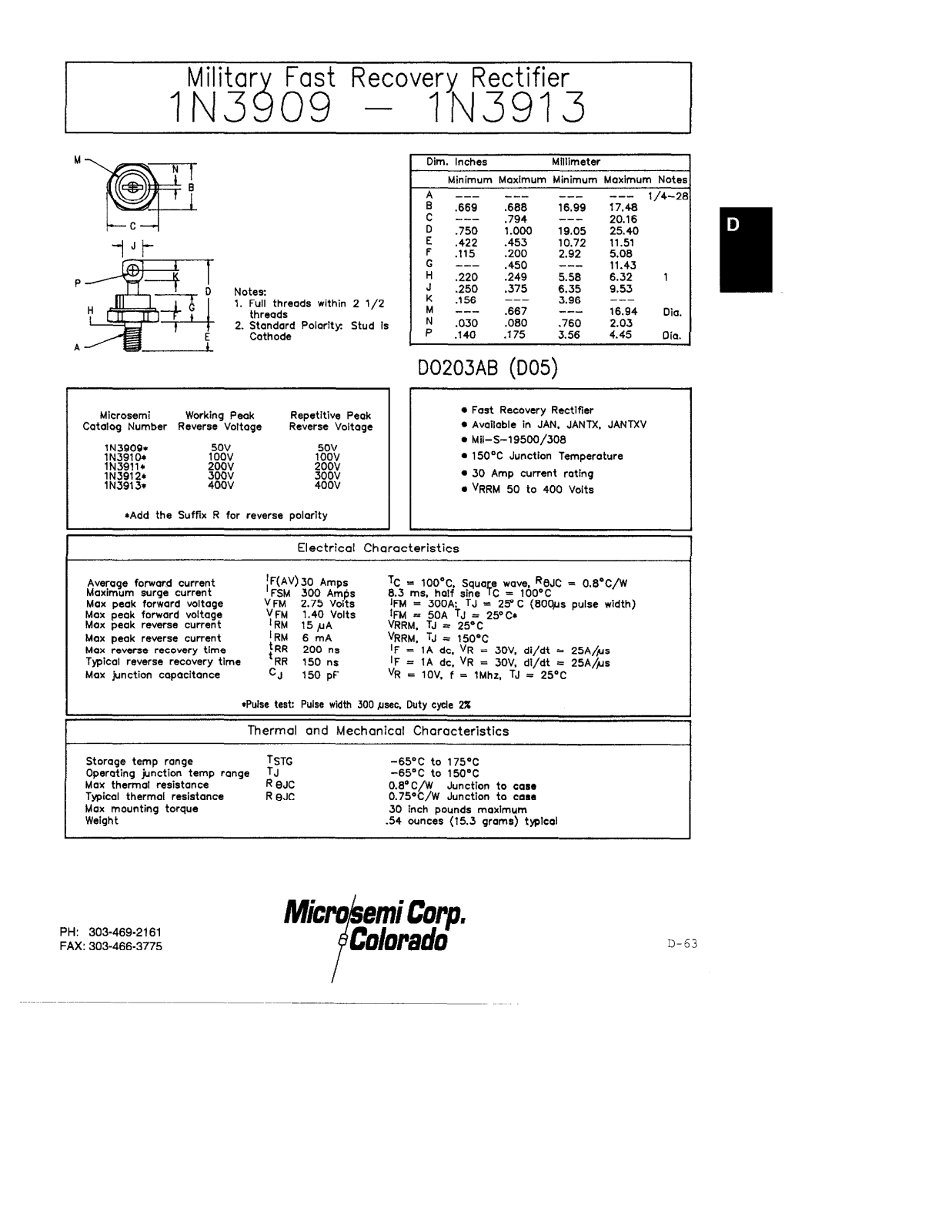 Microsemi Corporation 1N3913 Datasheet