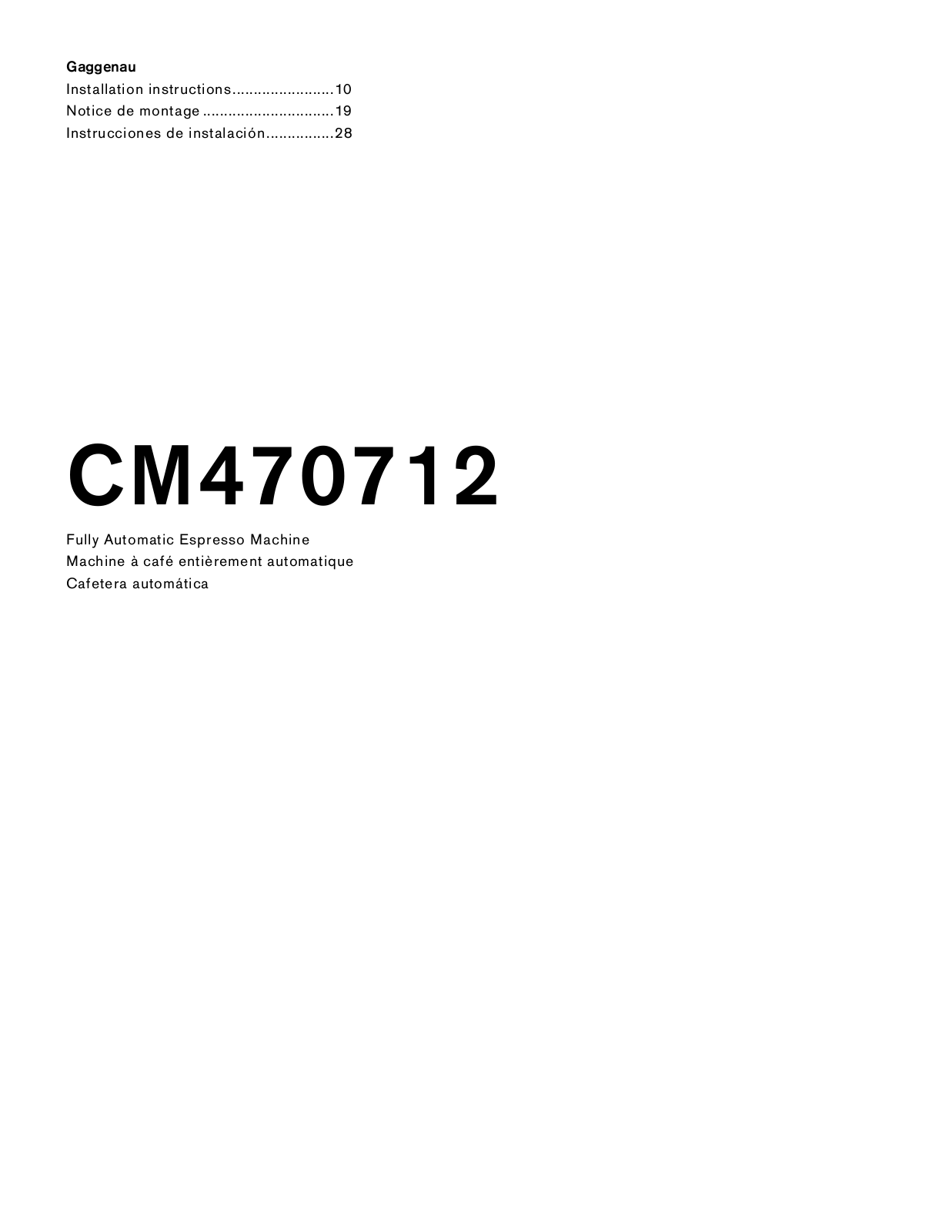 Gaggenau CM470712 Installation instructions