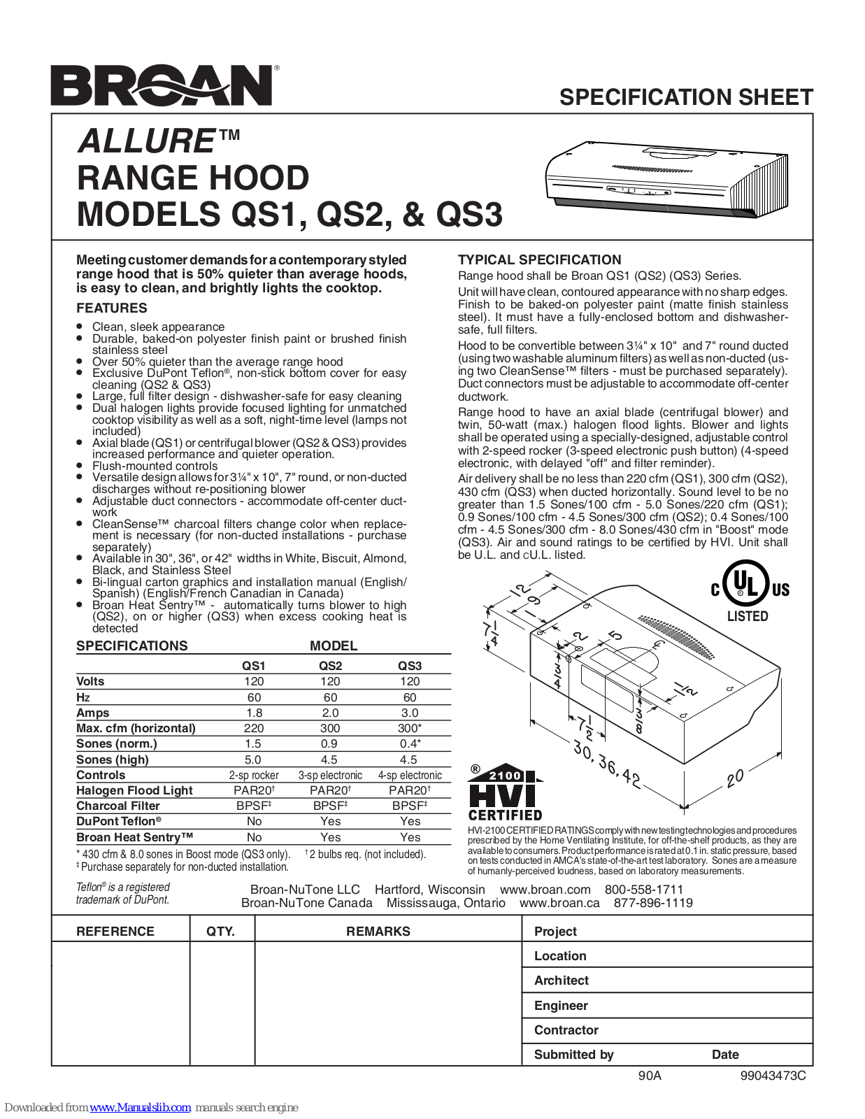 NuTone QS130, QS142, QS230, QS236, QS242 User Manual