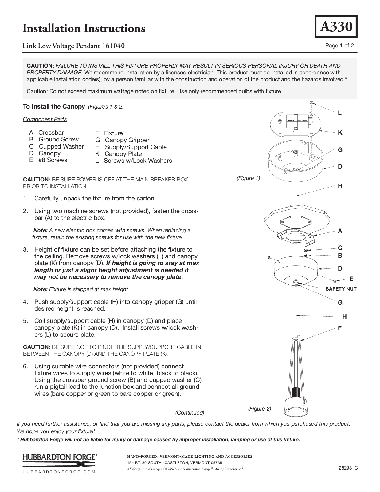 Hubbardton Forge 161040 User Manual