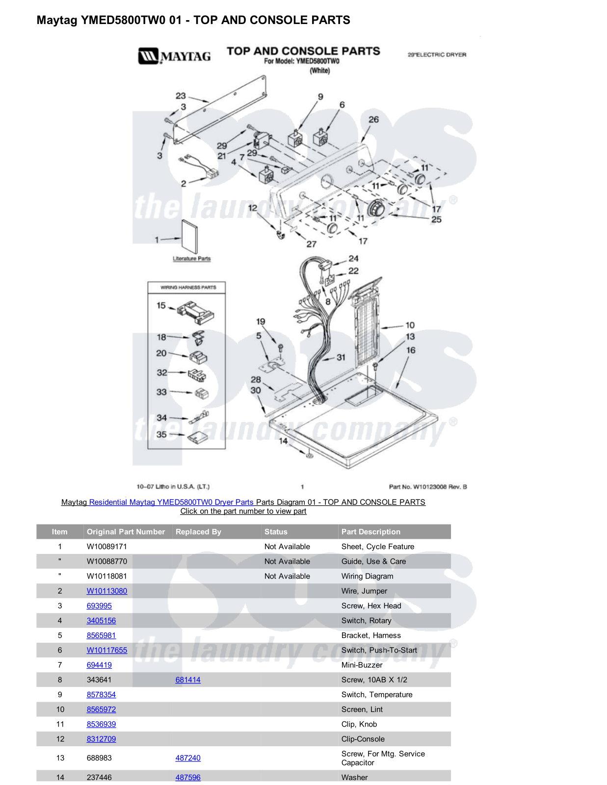 Maytag YMED5800TW0 Parts Diagram