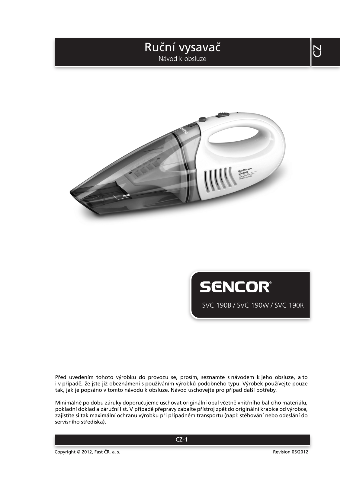 Sencor SVC 190R, SVC 190W, SVC 190B User Manual