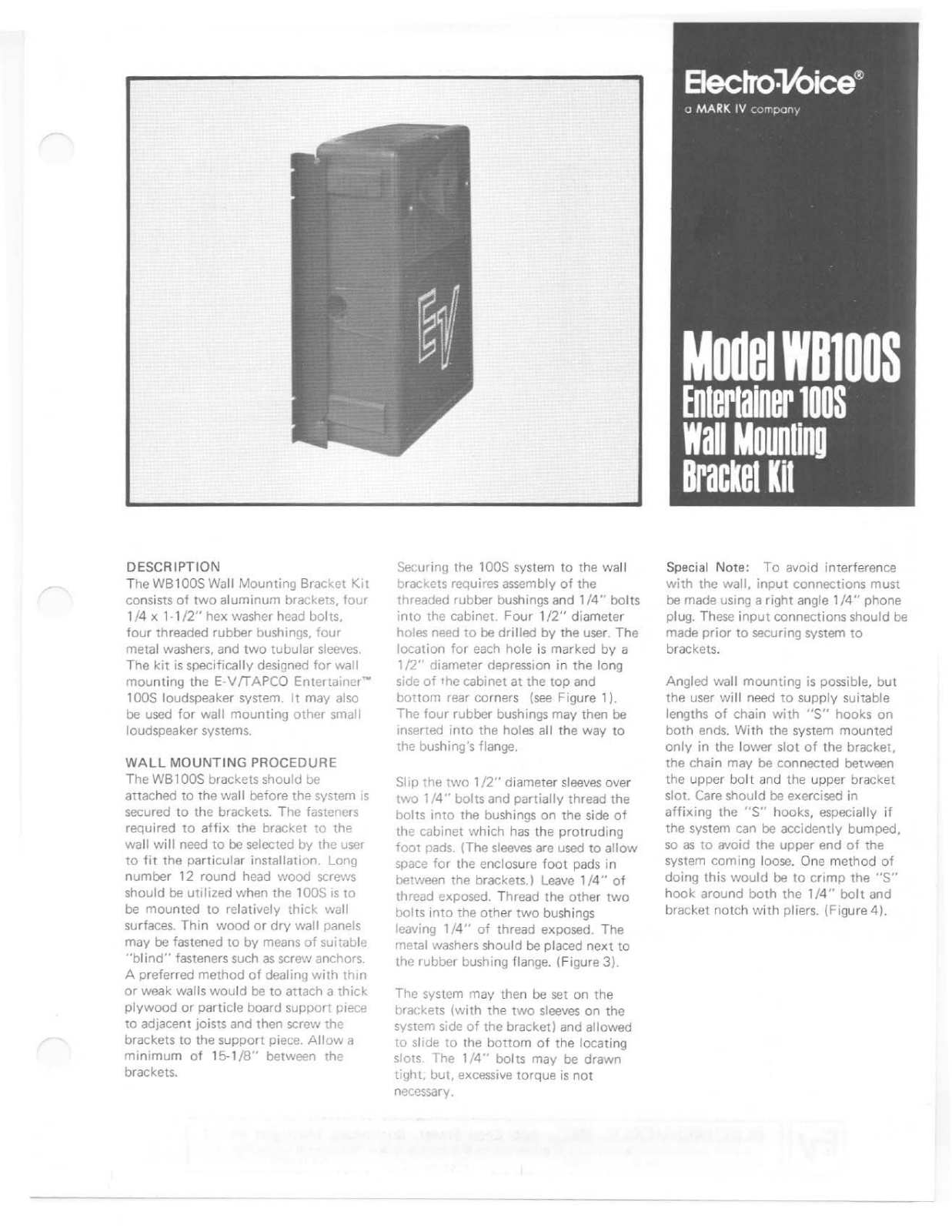 Electro-voice WB100S DATASHEET