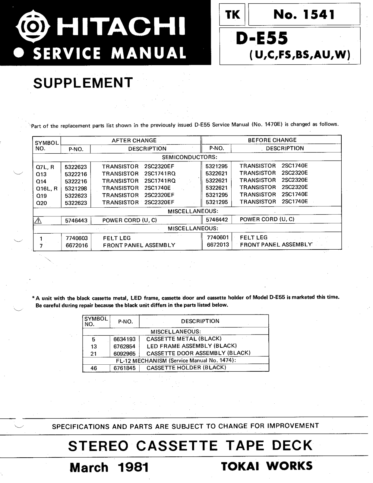 Hitachi DE-55 Service Manual