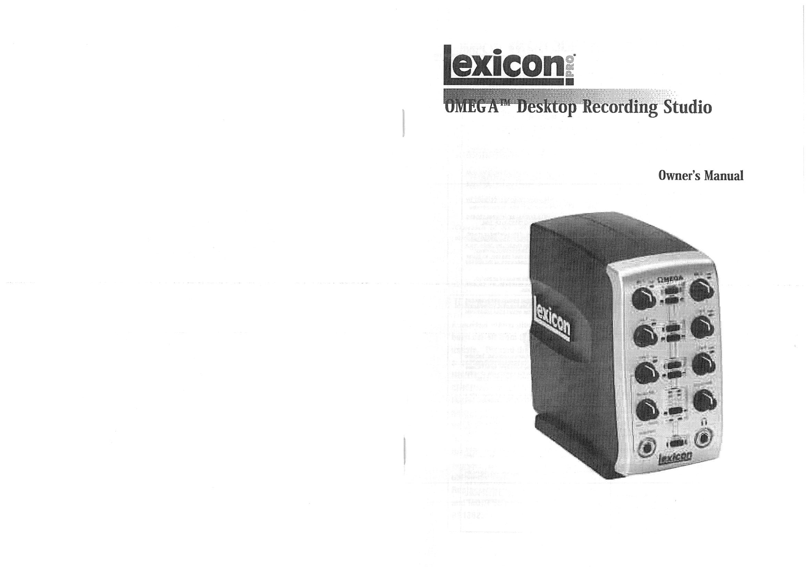 Lexicon Omega Desktop Recording Studio Owner’s Manual