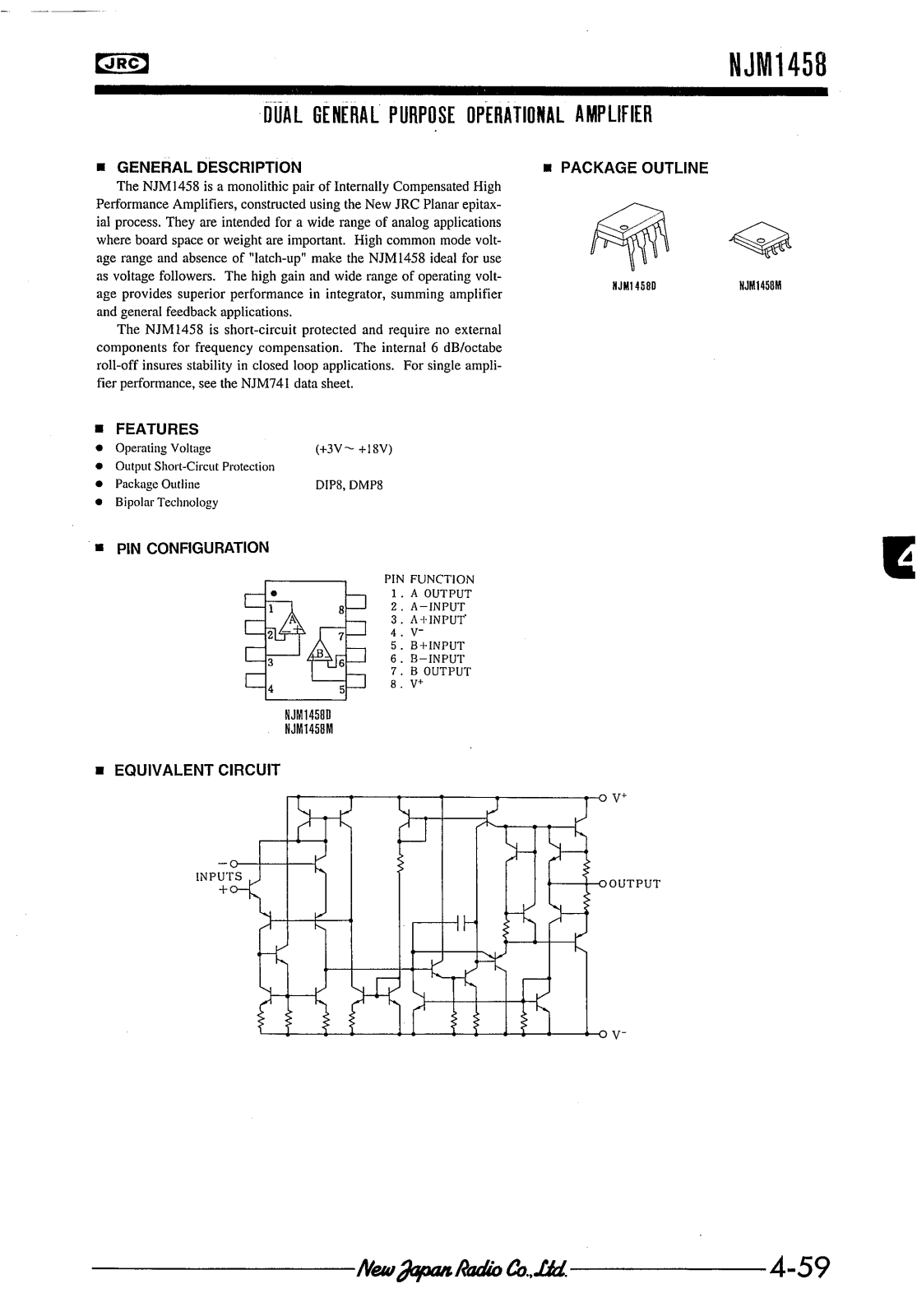 JRC NJM1458D, NJM1458M Datasheet