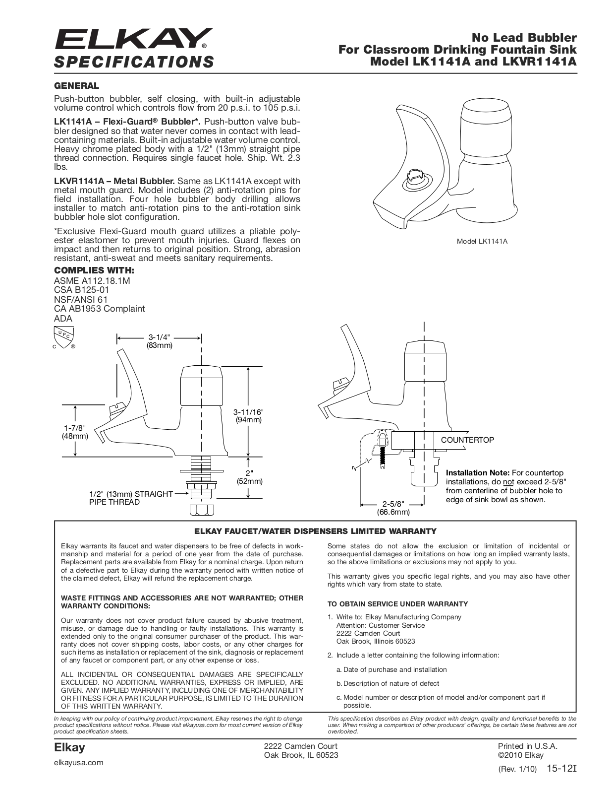 Elkay LK1141A Parts List