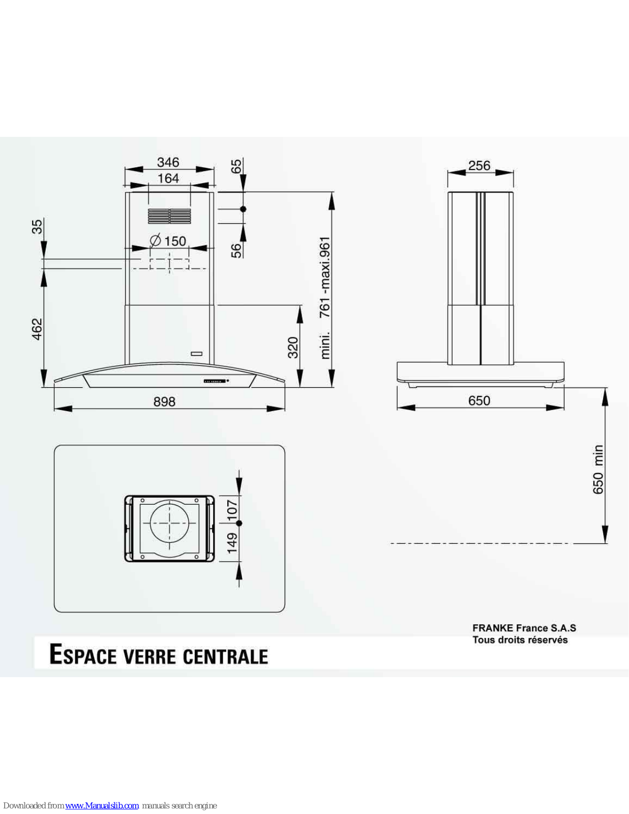 ROBLIN ESPACE VERRE CENTRALE Dimensions - ManualMachine.com