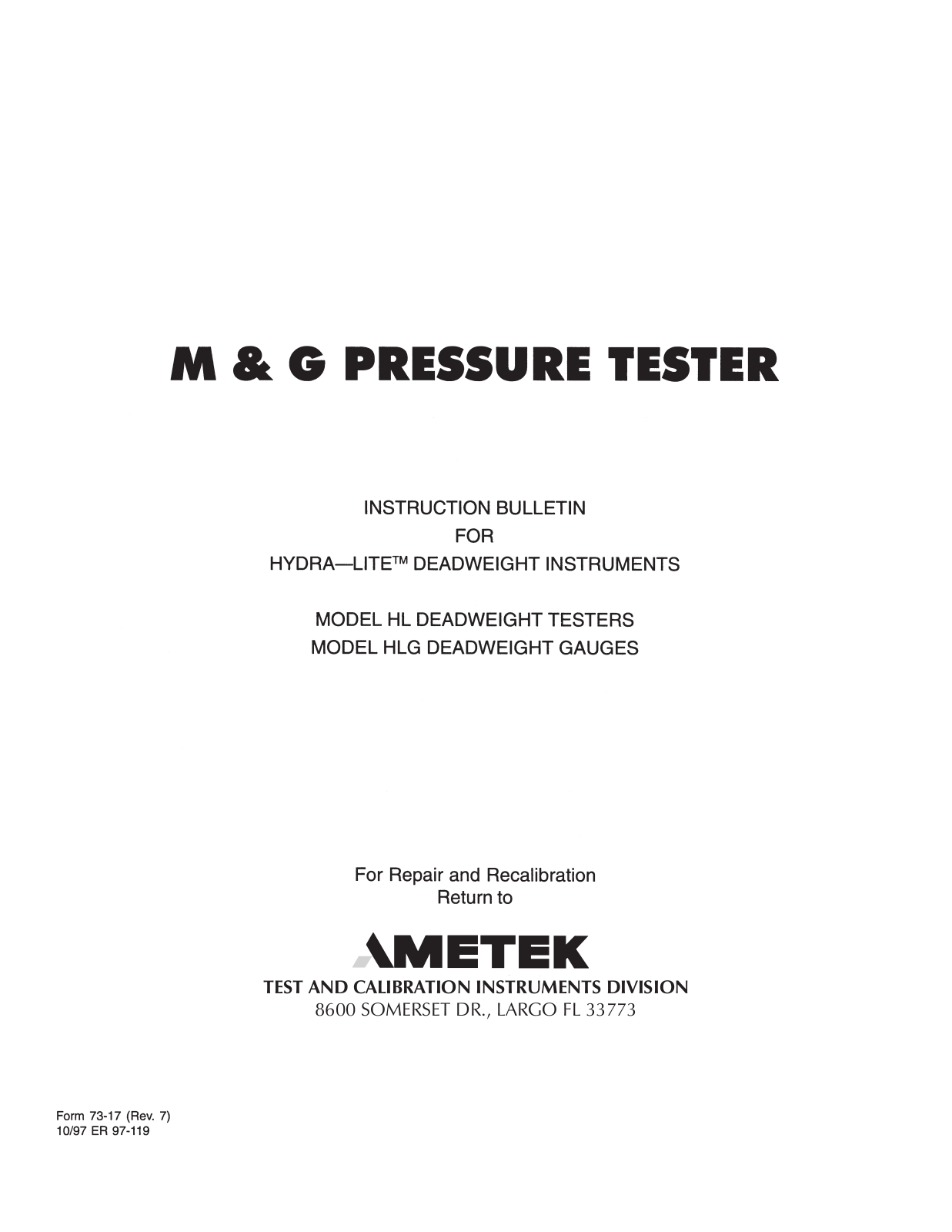 Ametek HL, HLG Operating Manual