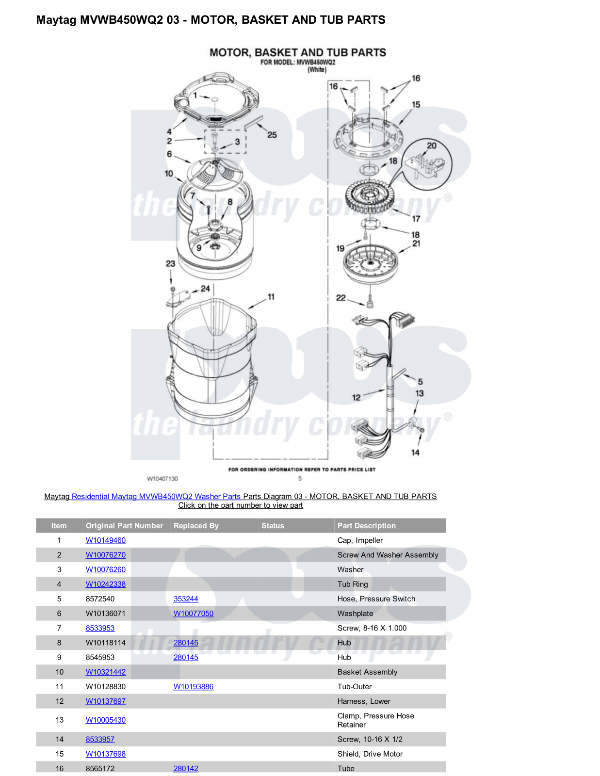 Maytag MVWB450WQ2 Parts Diagram