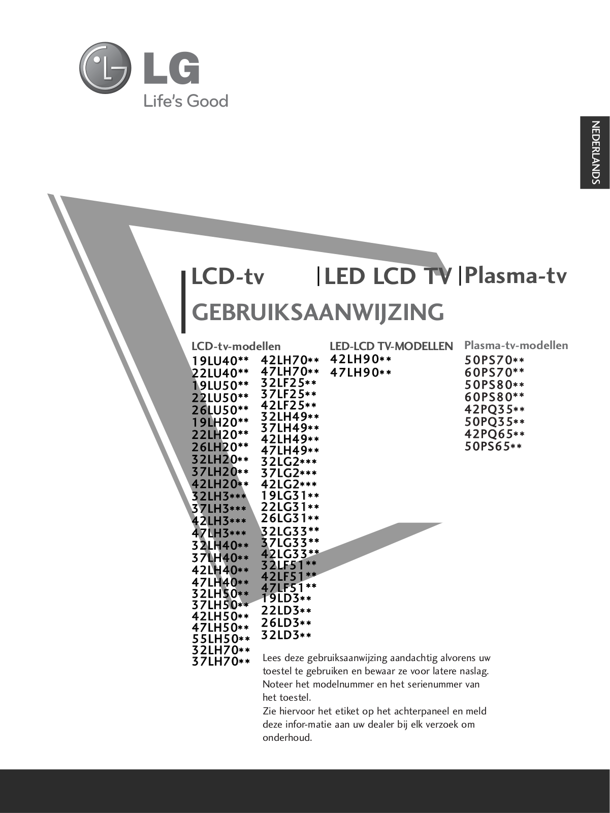 Lg 32LF2500, 60PS8000, 32LH4000, 42PQ3500, 32LH5000 User Manual