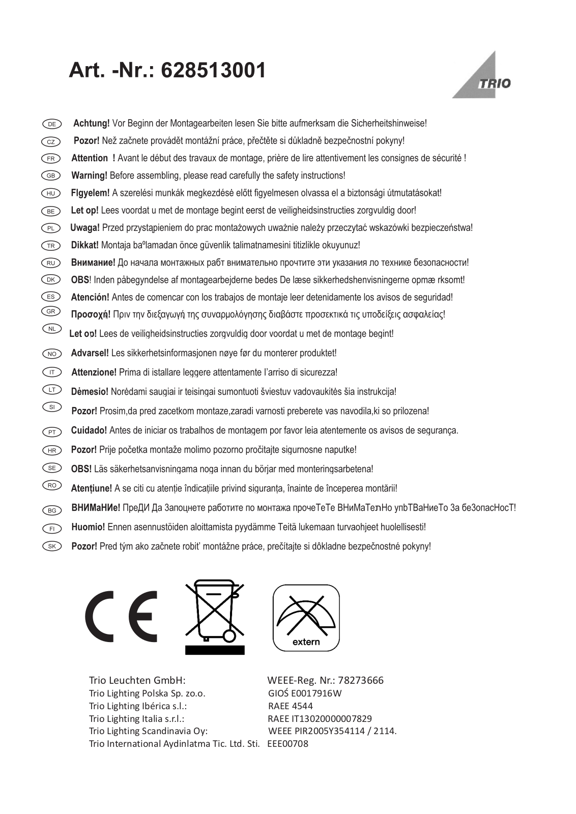 Trio 628513001 Assembly Manual