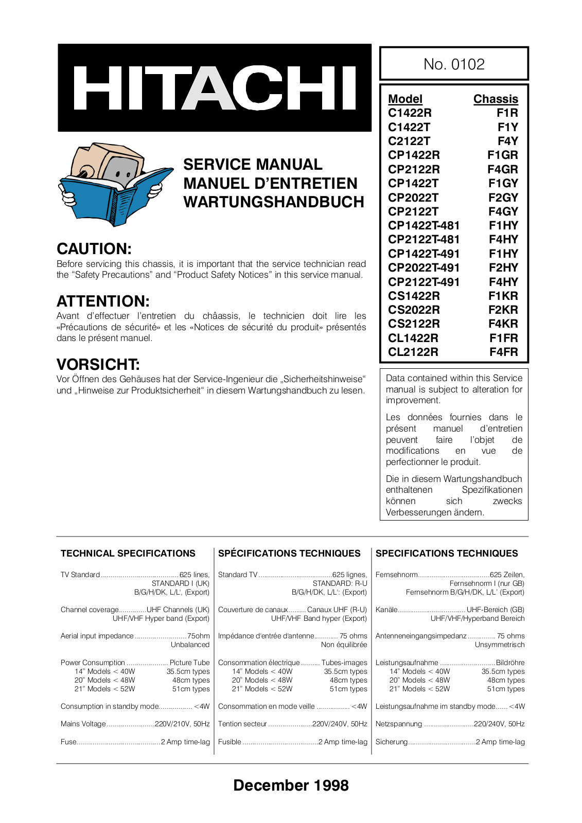 Hitachi C 1422, C 2122 Schematic