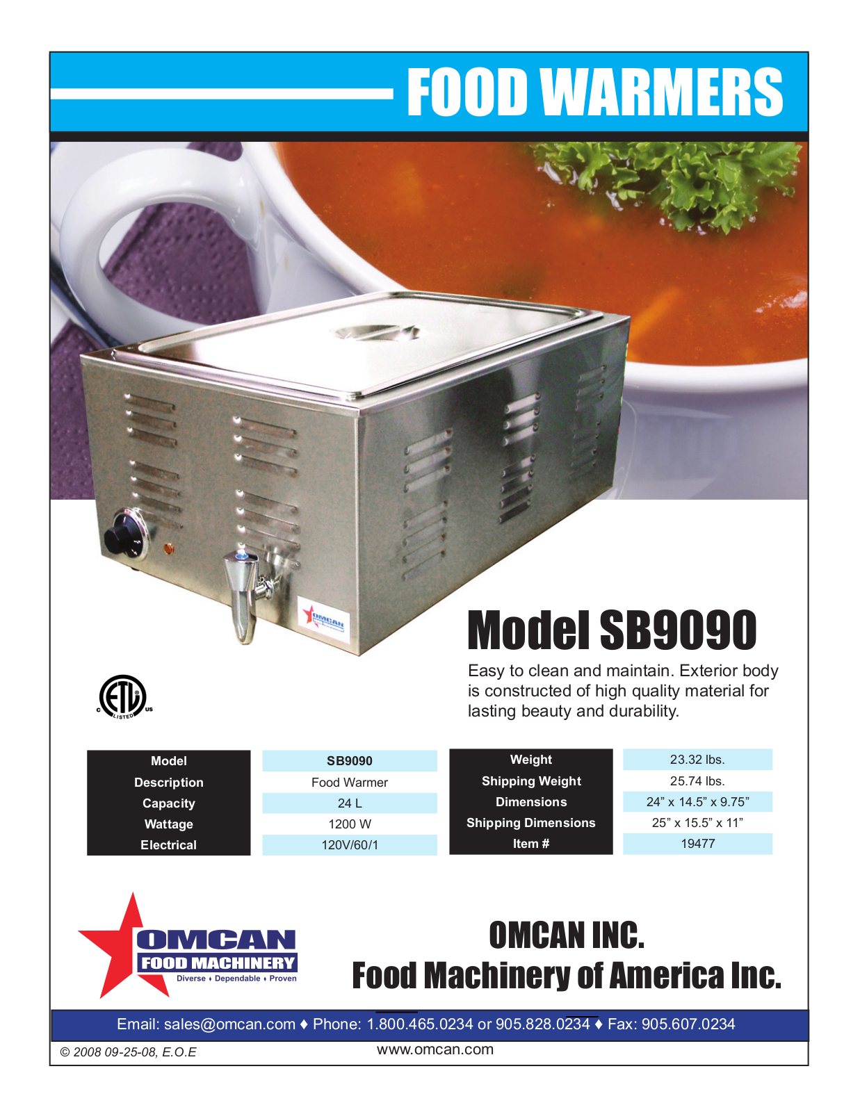 Omcan Food Machinery SB9090 User Manual