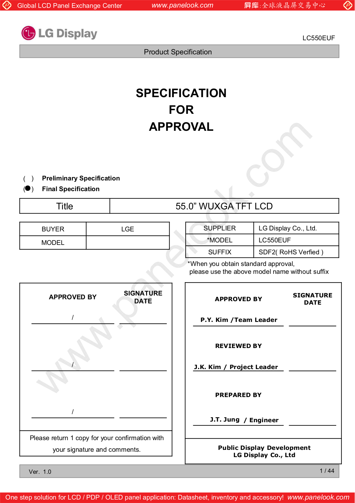 LG Display LC550EUF-SDF2 Specification