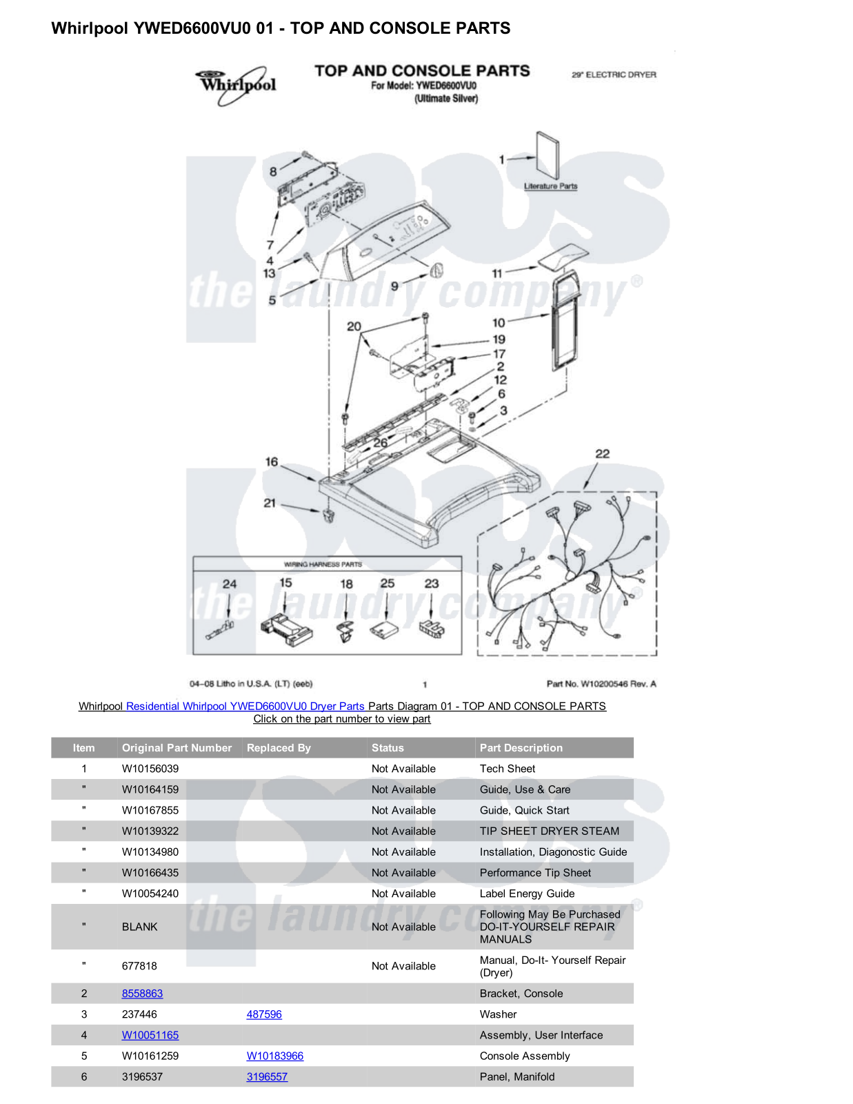 Whirlpool YWED6600VU0 Parts Diagram