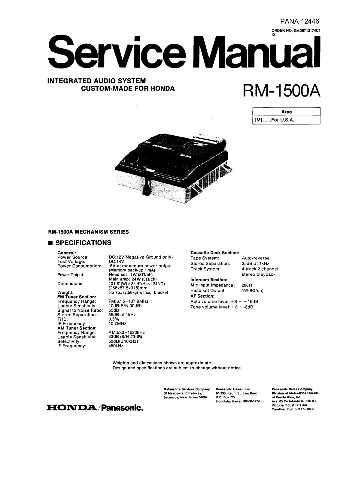 Panasonic RM-1500A Service Manual