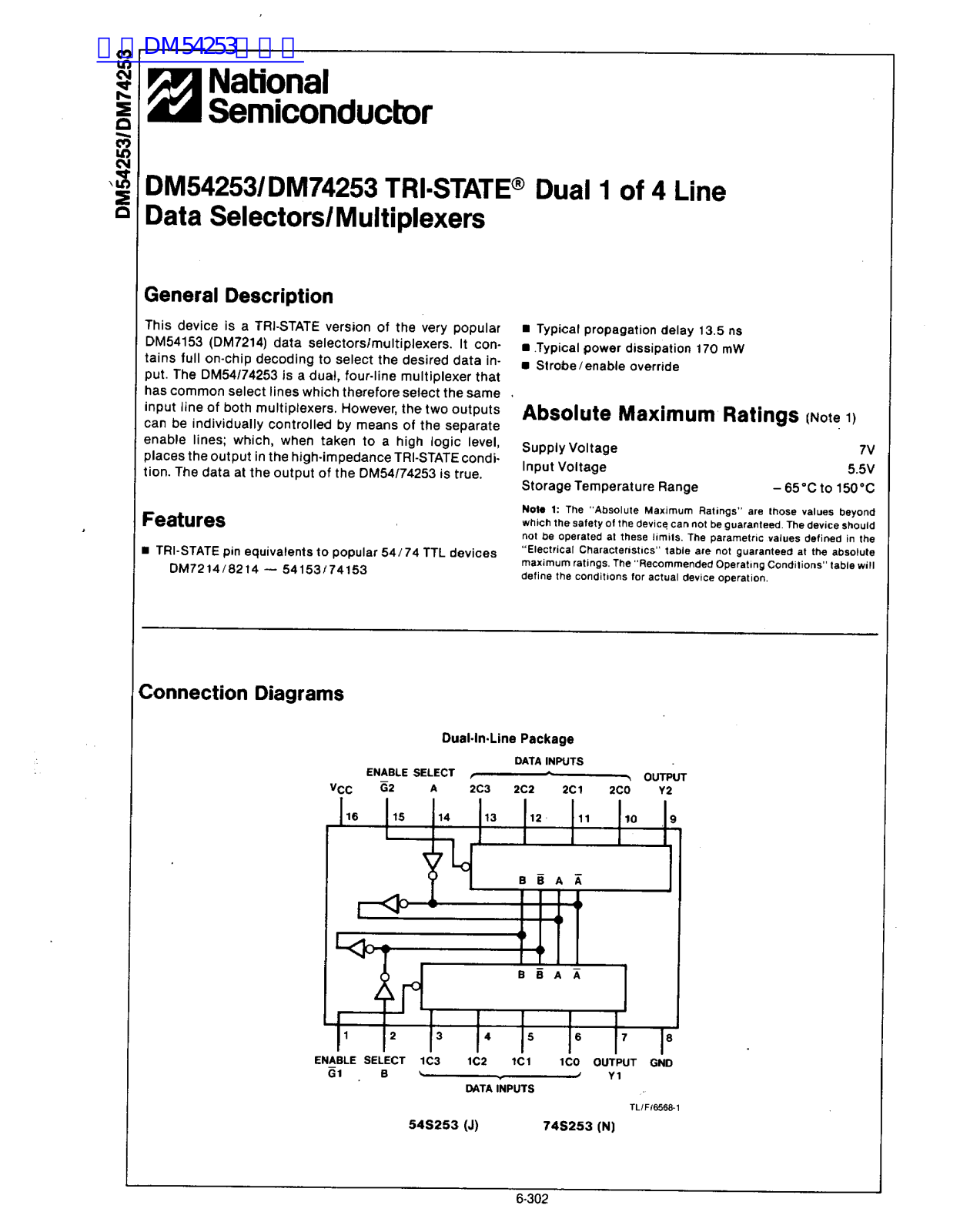 National Semiconductor DM54253, DM74253 Technical data