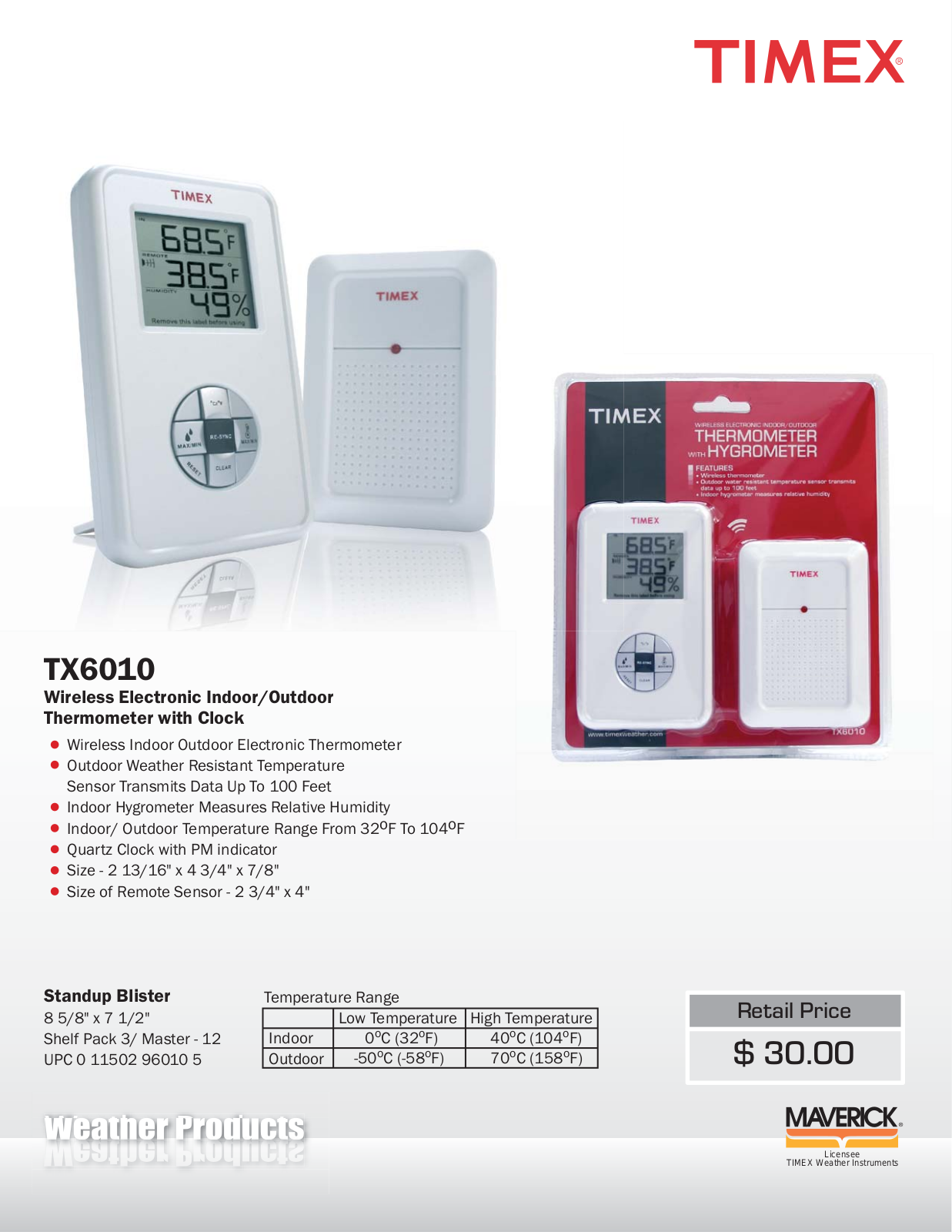 TIMEX Weather Products TX6010 User Manual