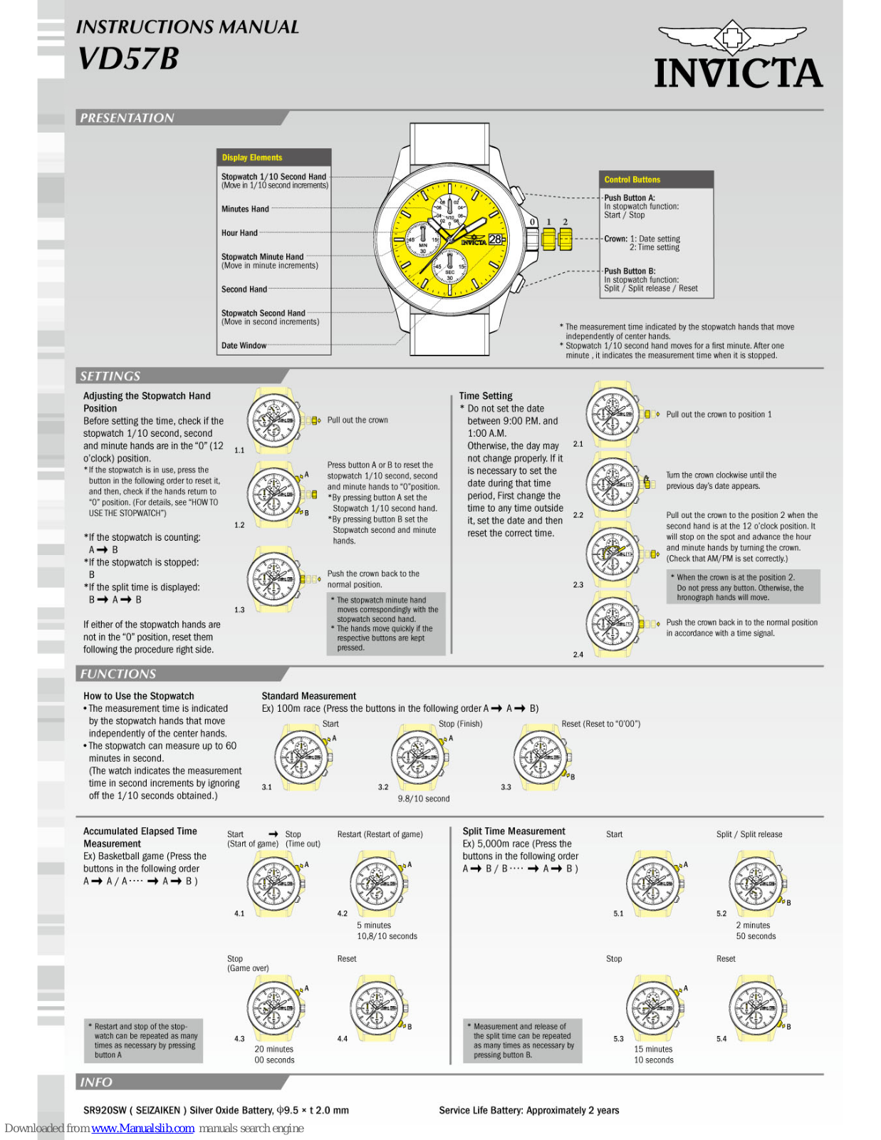 Invicta VD57B Instruction Manual