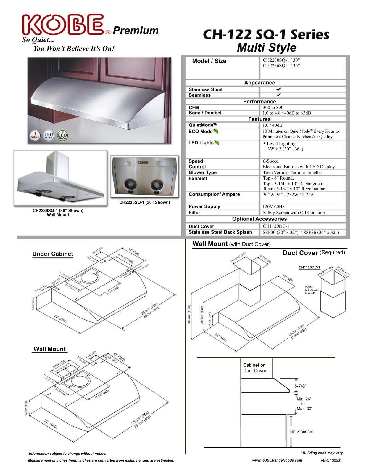 Kobe CH2236SQ1 Specifications