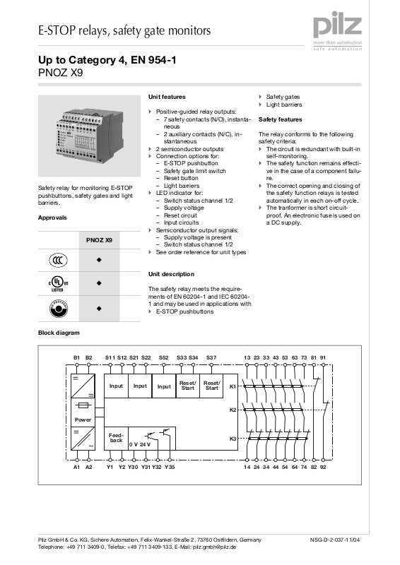 Pilz PNOZ X9 Data Sheet