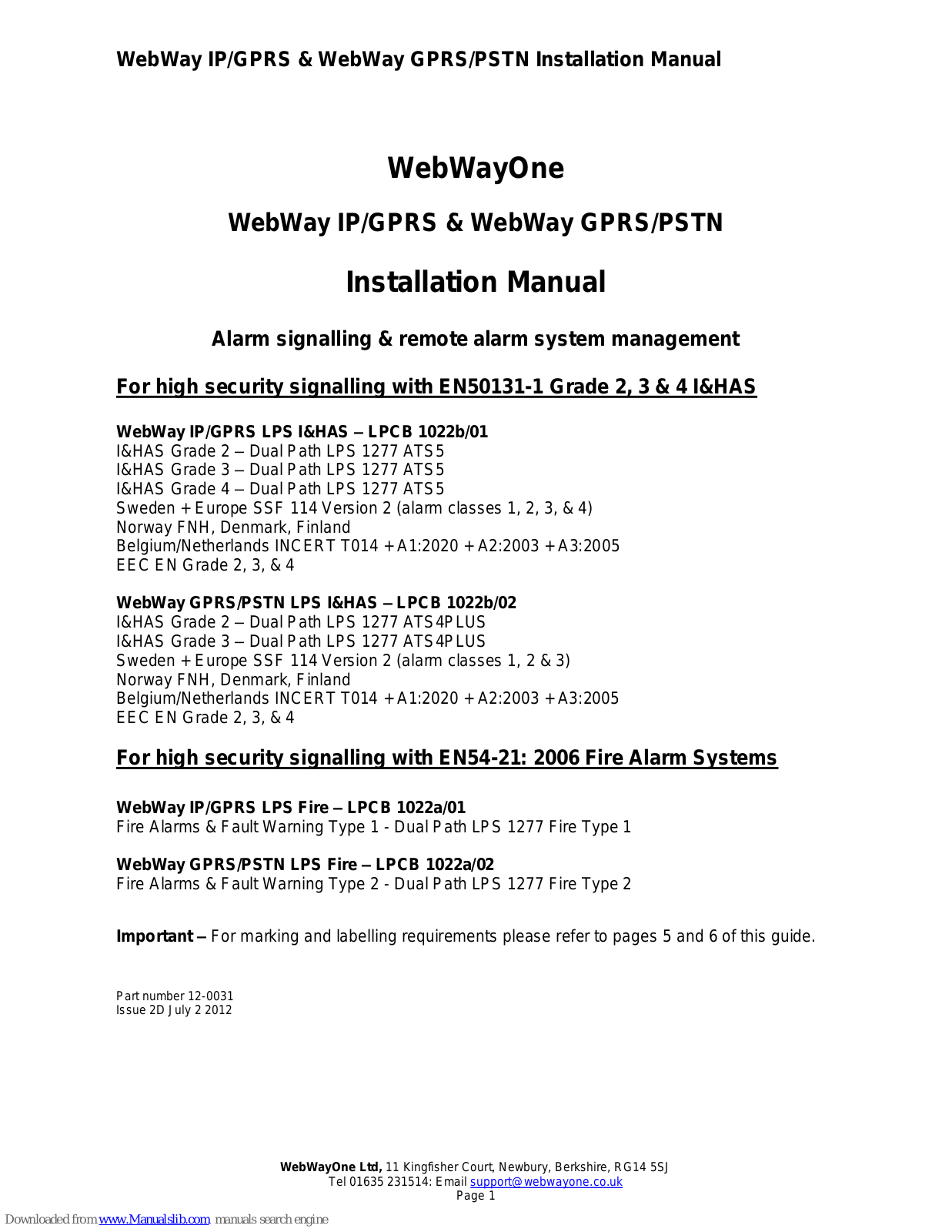 WebWayOne IP/GPRS, GPRS/PSTN Installation Manual - ManualMachine.com