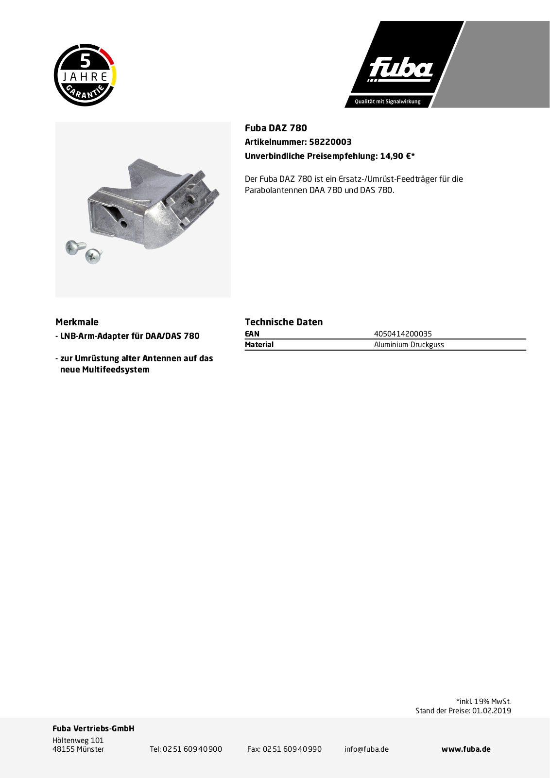 Fuba DAZ 780 Technische Daten