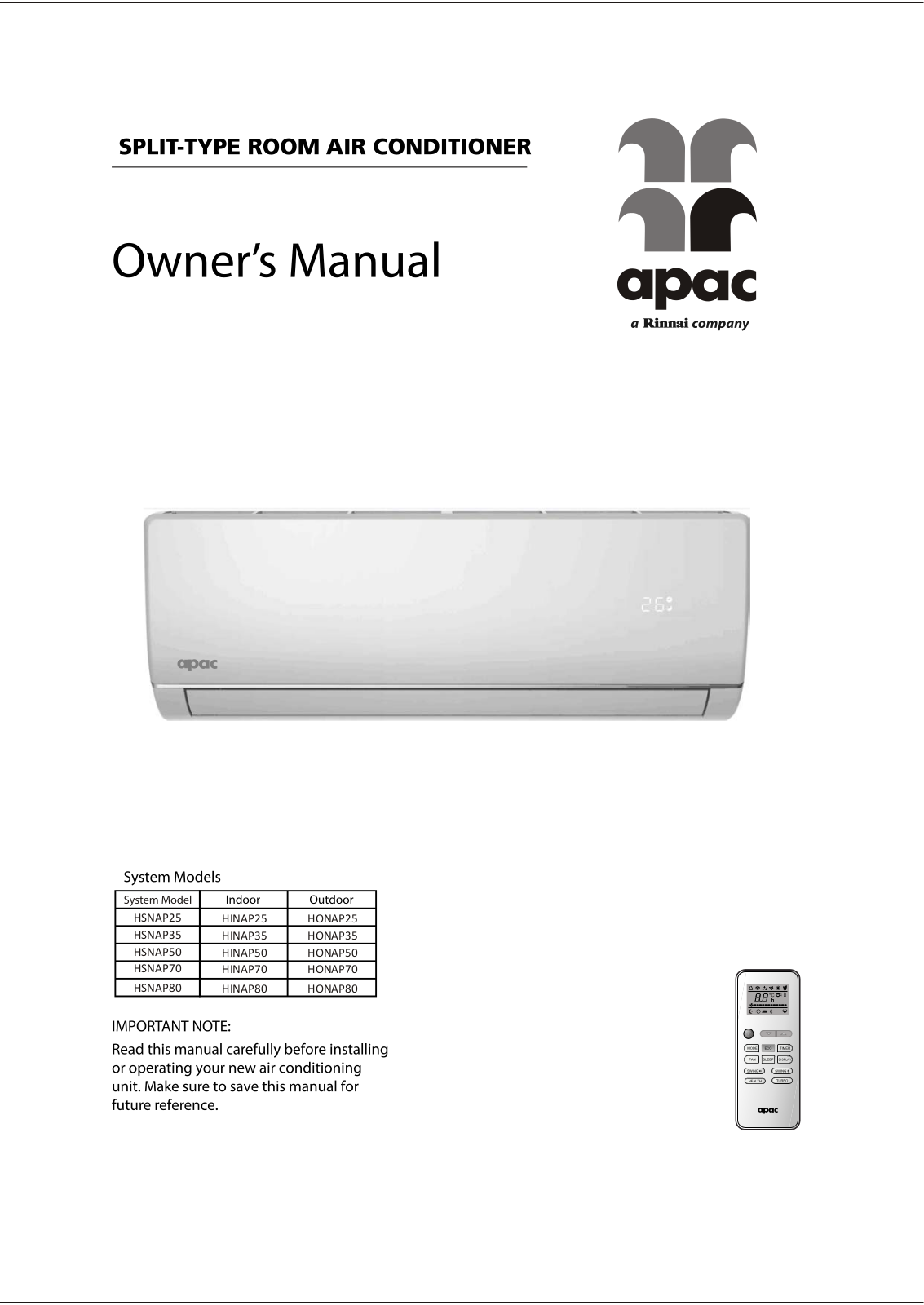 APAC HSNAP25, HINAP25, HONAP25, HSNAP35, HINAP35 User Manual - ManualMachine.com