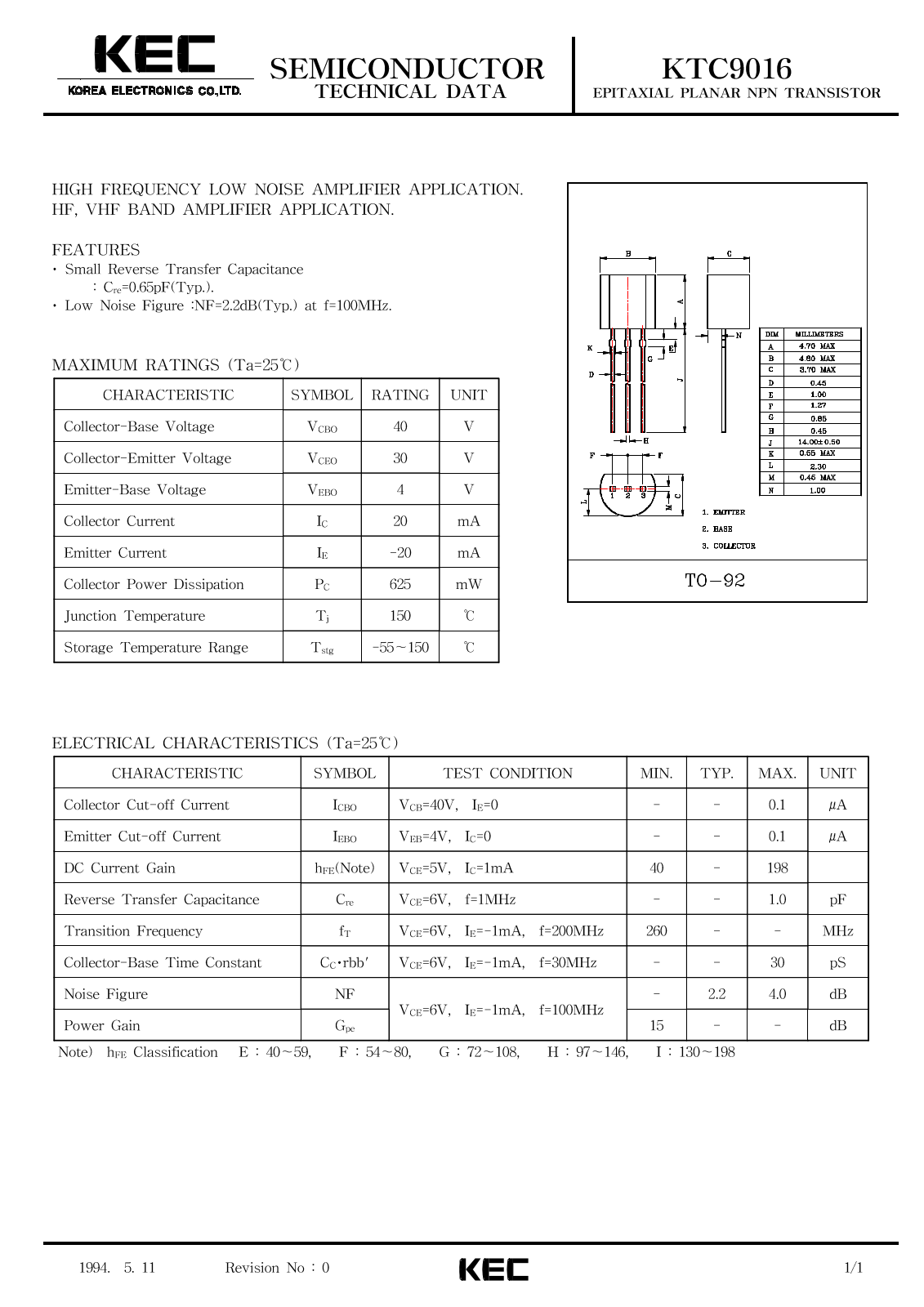 KEC KTC9016 Datasheet