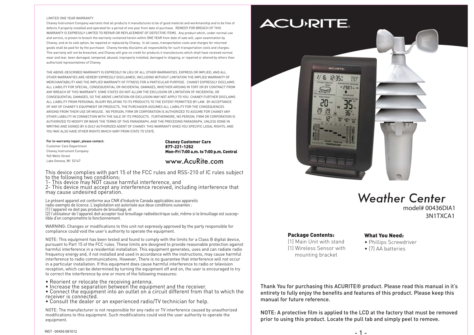 Chaney Instrument 3N1TXCA1 User Manual