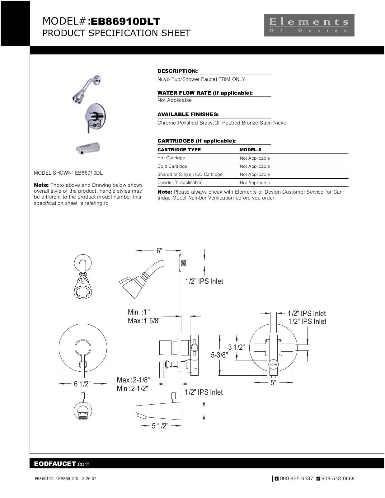 Elements of Design EDE1350 Specification Sheet - ManualMachine.com
