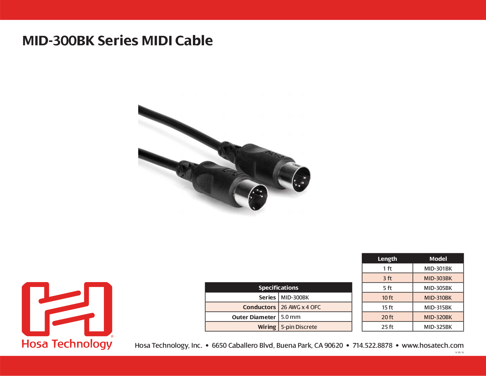 Hosa MID-315BK, MID-320BK, MID-305BK, MID-310BK, MID-325BK User Manual