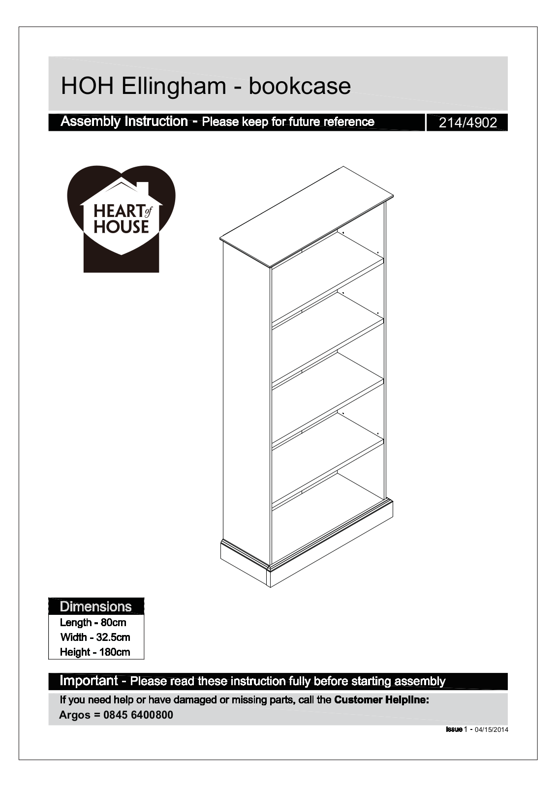 Argos HOH Ellingham - bookcase ASSEMBLY INSTRUCTIONS