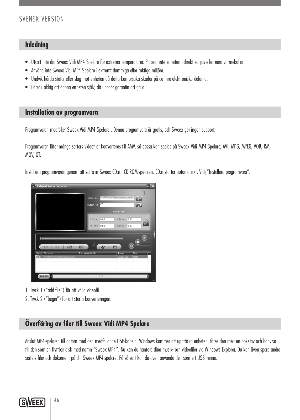 Sweex MP470 QUICK START GUIDE